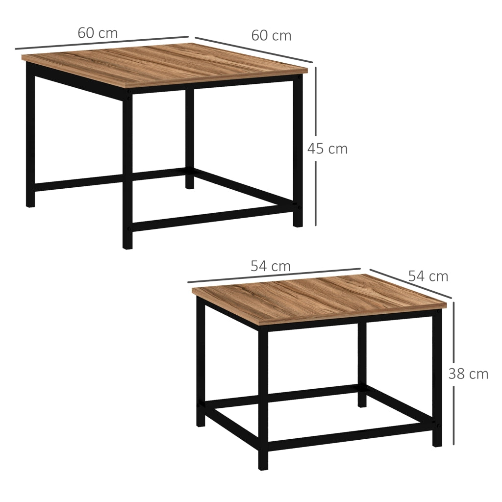 Set di 2 tavolini da caff¨¨, tavolini laterali dal design industriale, tavolini da soggiorno con effetto legno e acciaio naturale.