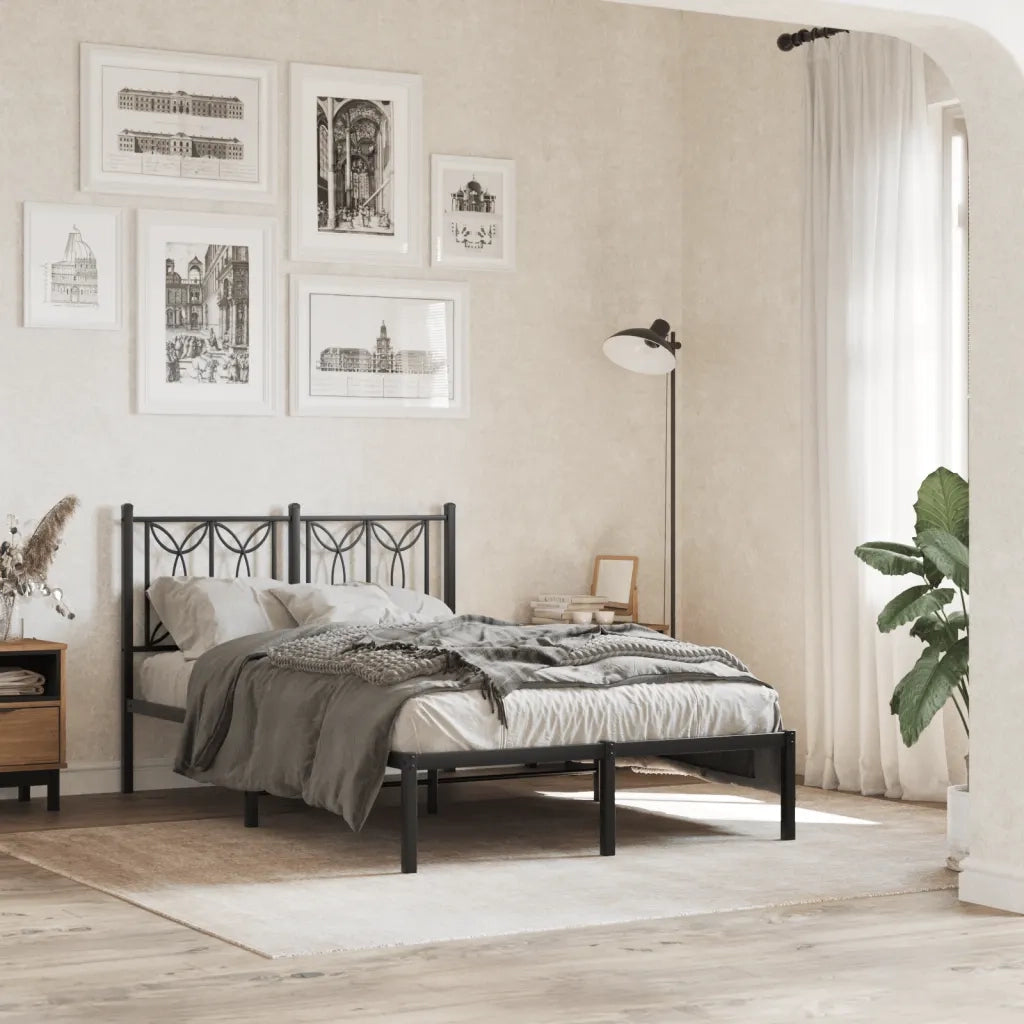 Letto matrimoniale | Letto per adulti | Giroletto con Testiera in Metallo Nero 120x190 cm