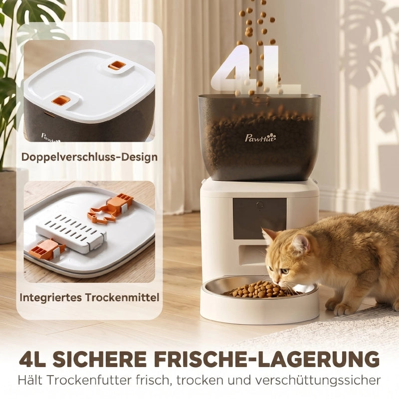 Distributore automatico di cibo per gatti, Wi-Fi 2.4G, 4 litri, controllo tramite app, da 1 a 10 pasti, avviso di alimentazione ogni 10 secondi.