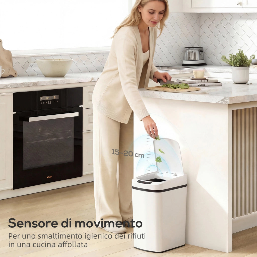 Cestino Pattumiera a Infrarossi 12L ¨C Xylo ¨C Acciaio Inox Bianco 28x22x41cm
