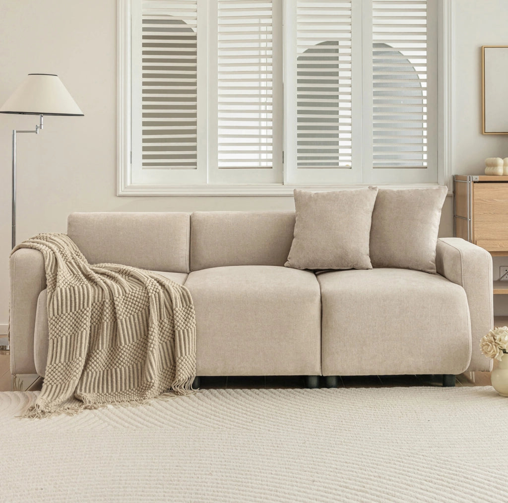 Sofa 211x67x71 cm con seduta extra ampia in chenille beige