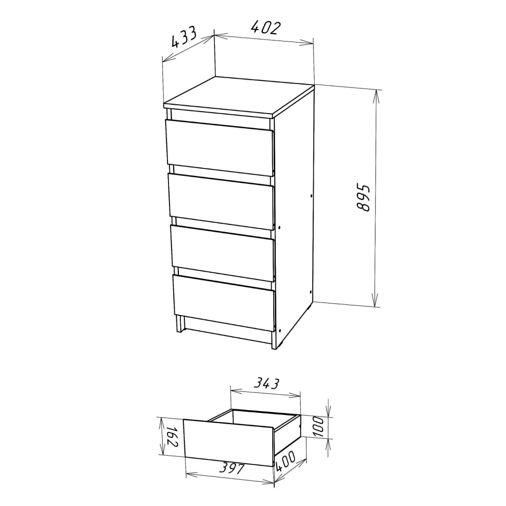 Commode SOLA - Bianco - 4 Cassetti - Larghezza 40 cm, Altezza 90 cm, Profondit? 43 cm