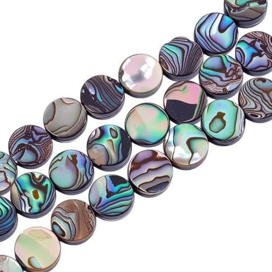 Collane a conchiglie 40 pezzi - Conchiglie piatte rotonde - Abalone naturale - Spacer collane colorate - Collane da assemblaggio per gioielli - 8 mm foro