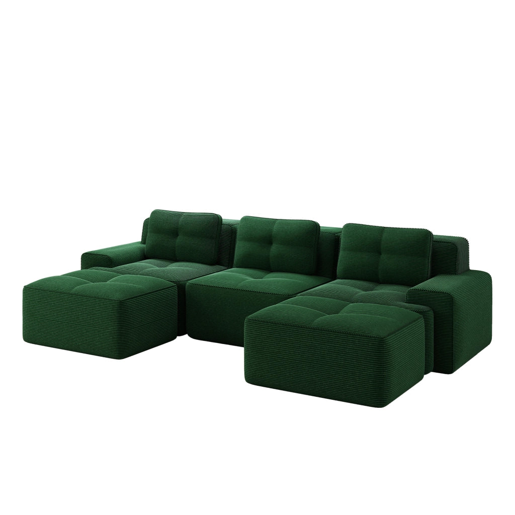 Divano Modulare Cloud 3 Posti con Ottoman ¨C MINIMAL ¨C Verde, Velluto a Coste, Angolare