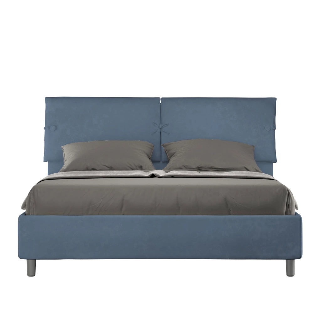 BS COM Letto matrimoniale contenitore imbottito 160x210 microfibra blu