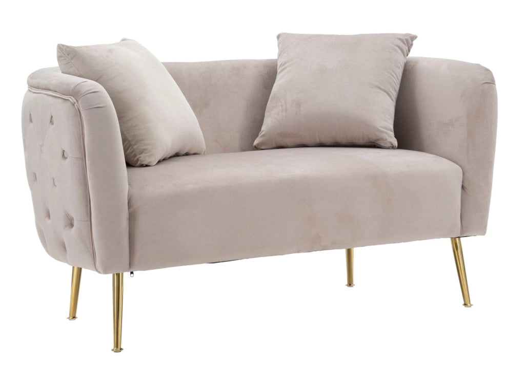 Divanetto Bucarest Grigio 127x74x73 cm Legno e Spugna e Tessuto e Metallo Grigio e Oro