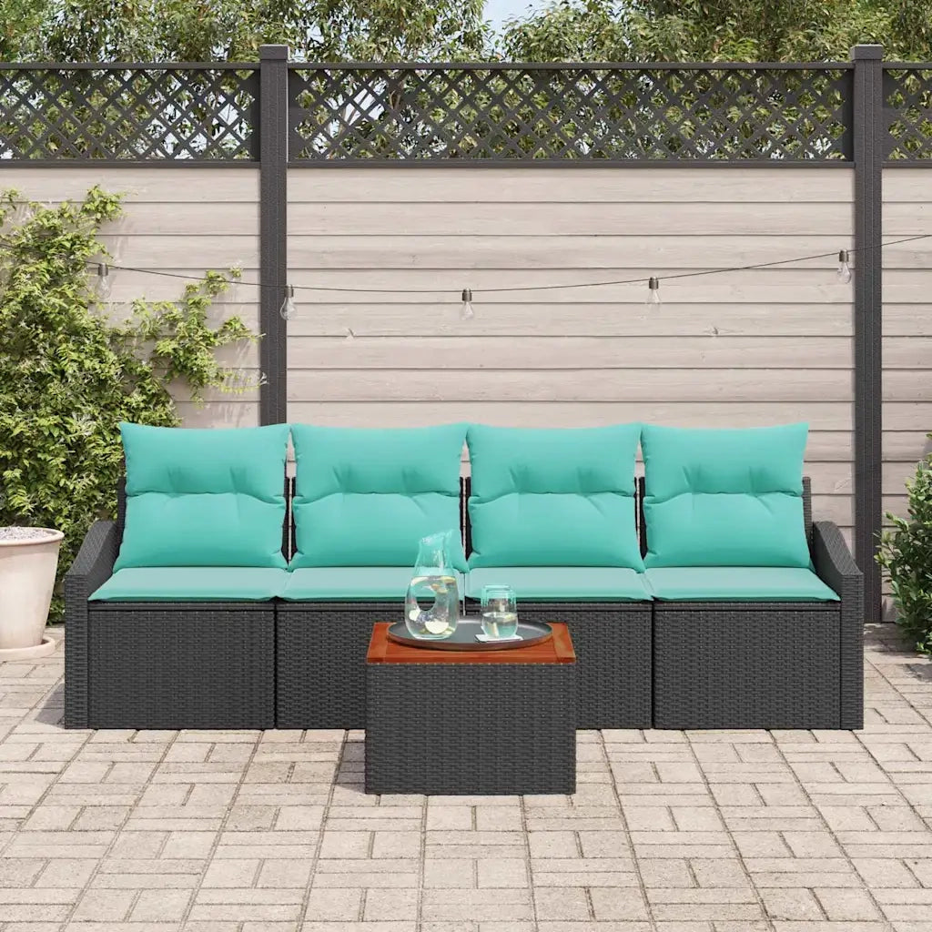 Set Divano da Giardino con cuscino 5 pcs Nero polyrattan 3347767