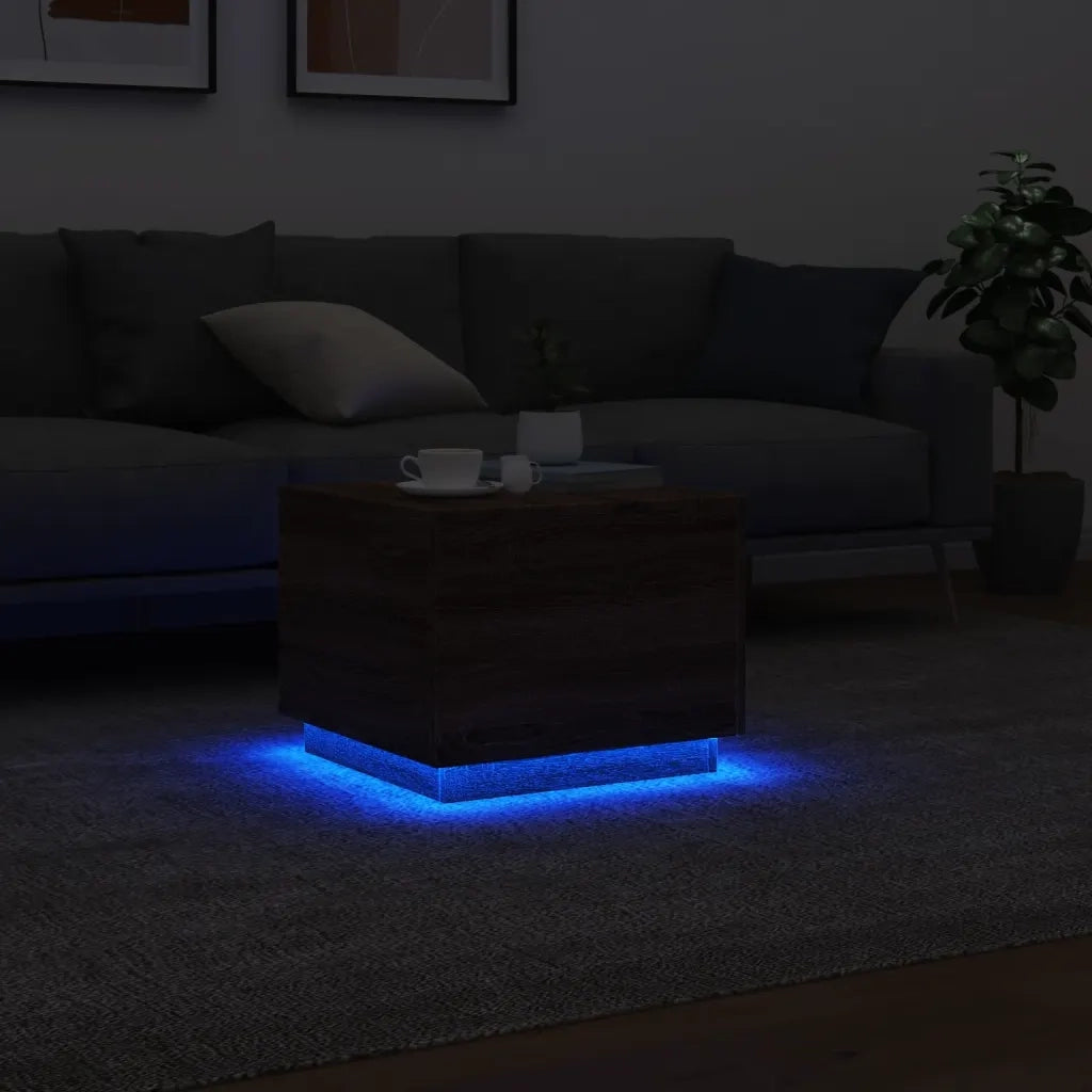 Tavolino da Salotto con Luci LED-Tavolino da soggiorno Rovere Marrone 50x50x40 cm 761553
