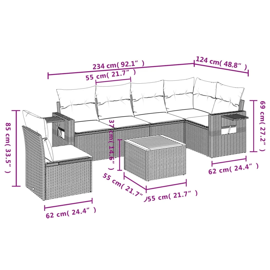 Set Divani da Giardino 7 pz con Cuscini Grigio in Polyrattan
