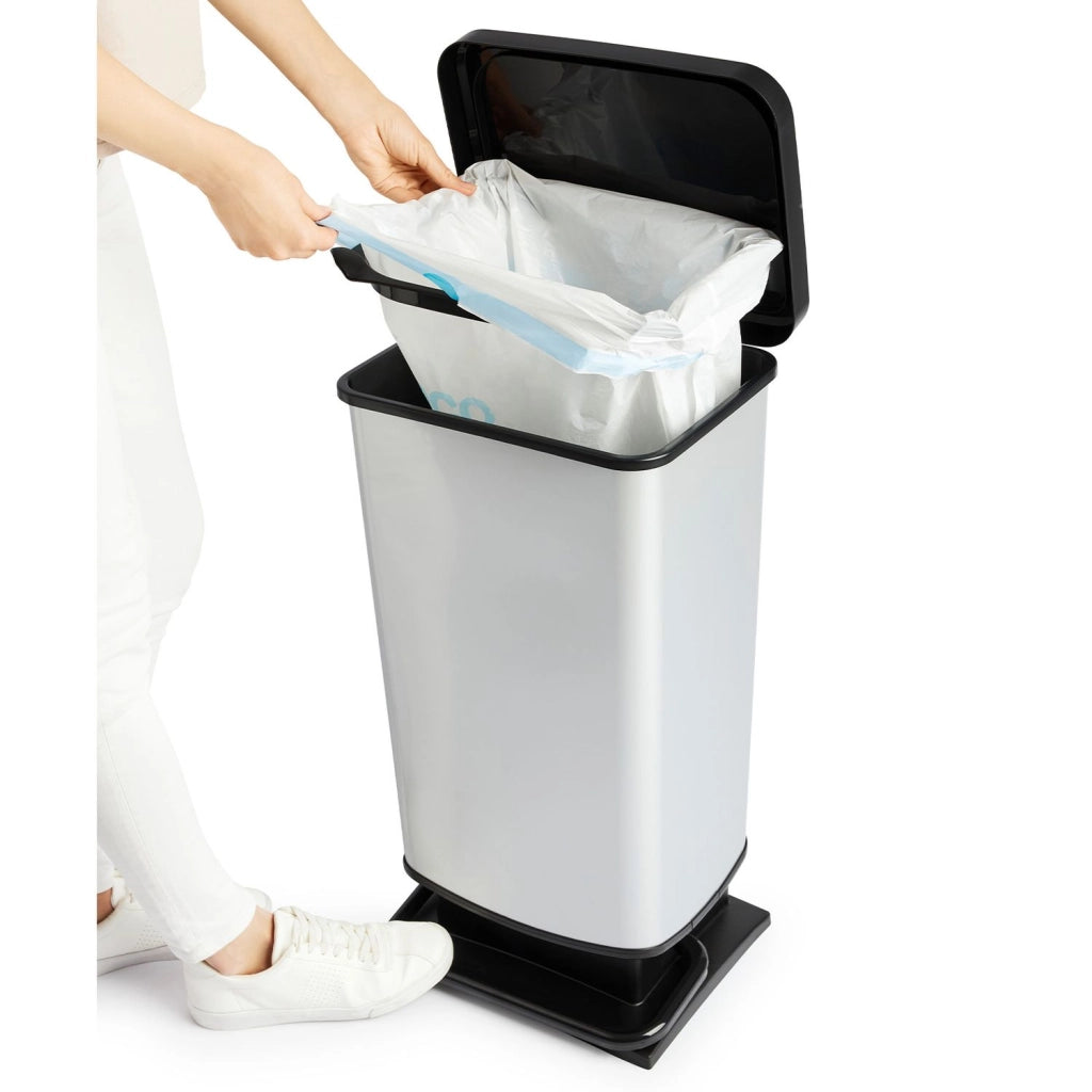 Rotho Paso Pattumiera 40l con Pedale e Coperchio, Plastica PP senza BPA, Argento (silver), 35.3 x 29.5 x 67.6 cm
