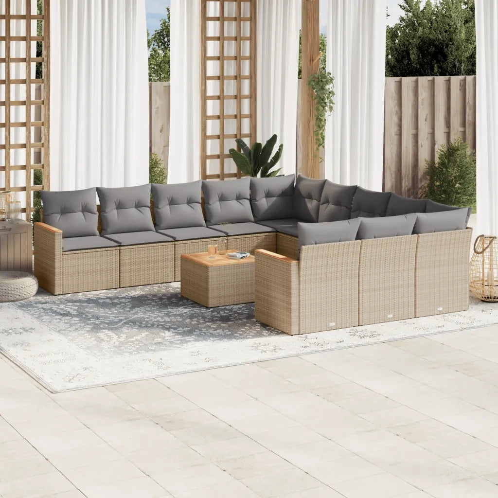 Set Divano da Giardino 12 pz con Cuscini Beige Misto Polyrattan
