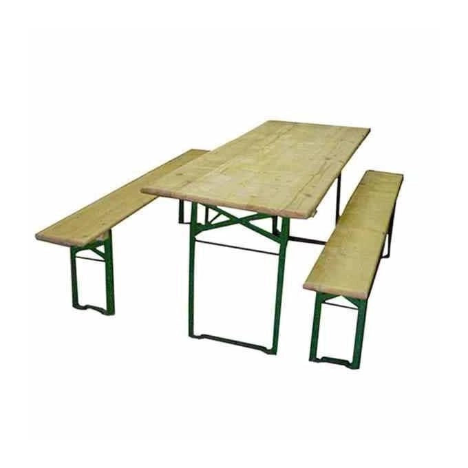 MACHIERALDO 37206 Set Birreria Legno Plus con Tavolo e Panche Pieghevoli Struttura in Ferro Verniciato colore Naturale del Legno con Dettagli in Ferro Nero