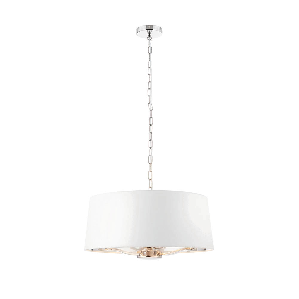 Lampada a sospensione 3 luci catena nichel paralume bianco E14