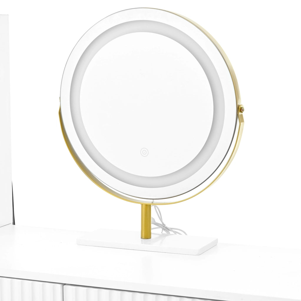 Tavolo da trucco 100x40x125 cm con specchio LED a tre colori; 4 cassetti; pannello truciolare bianco