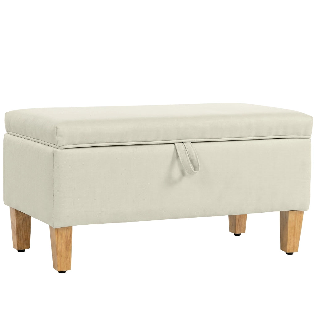Pouf imbottito in tessuto con gambe in legno ¨C Minimal ¨C 71x37x36 cm beige