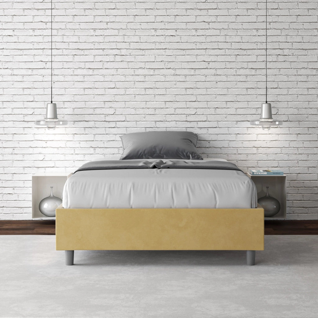 BS COM Letto una piazza e mezza con rete imbottito 110x210 microfibra ocra