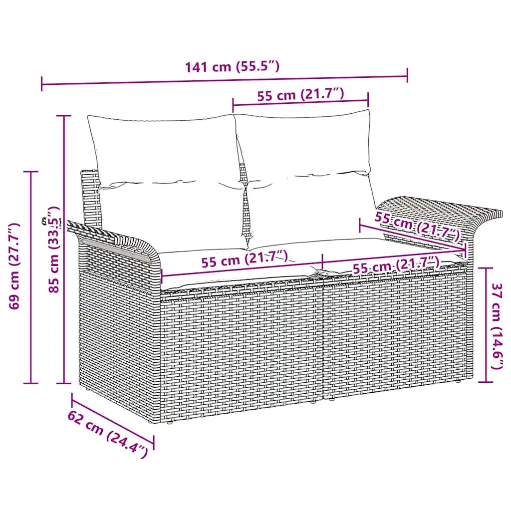Divano da giardino Grigio 141 x 62 x 69cm polyrattan 42006704