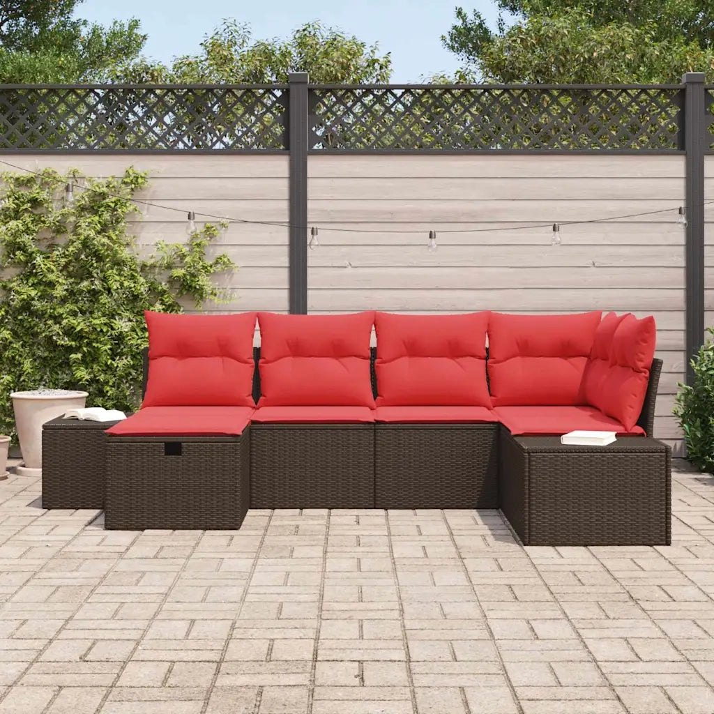 Set Divano da Giardino con cuscino 6 pcs Marrone polyrattan 3359383