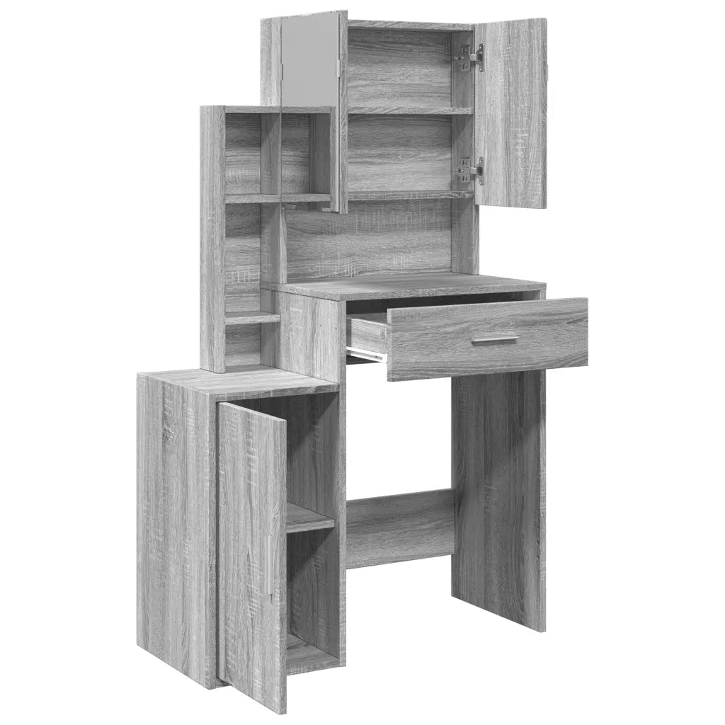 Toeletta | Tavolo da Trucco con Armadietto Grigio Sonoma 80x35x132 cm
