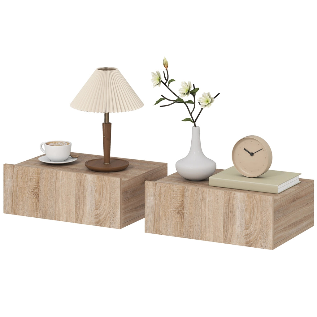 Comodino da Parete Sospeso ¨C Xylo ¨C 2 Pezzi con Cassetto Rovere 40x30x15cm