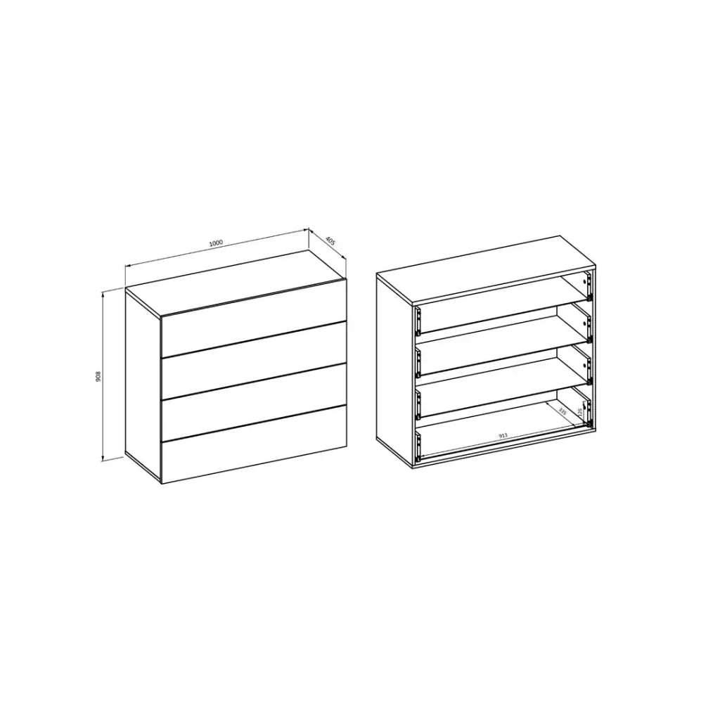 Cassettiera 4 cassetti VOX colore rovere e beige