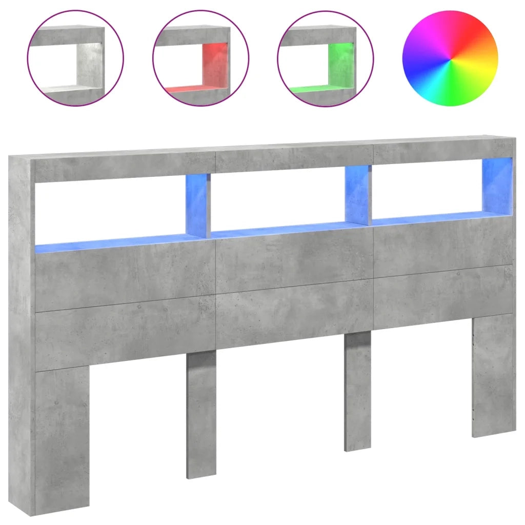 Testiera | Testata con Contenitore a LED Grigio Cemento 180x17x102 cm