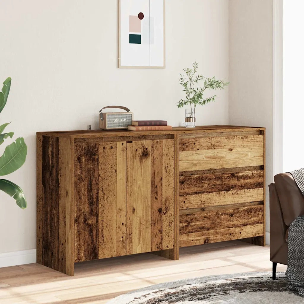 Credenza 2 pz-Set di 2 Buffet-Armadio da cucina Legno Antico in Legno Multistrato