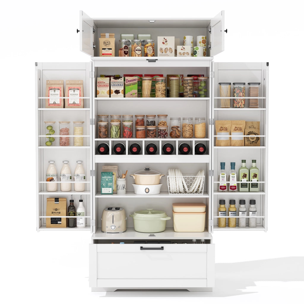Armadio da cucina grande - Zephmum - 80¡Á40¡Á180cm - Stile industriale con ripiani regolabili, cassetti e porta vino