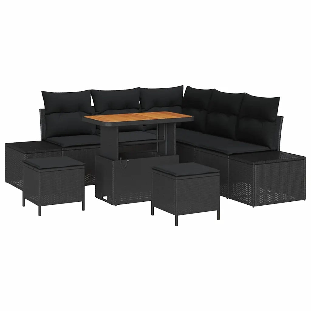 Set Divano da Giardino con cuscino 8 pcs Nero Poly Rattan 3364734