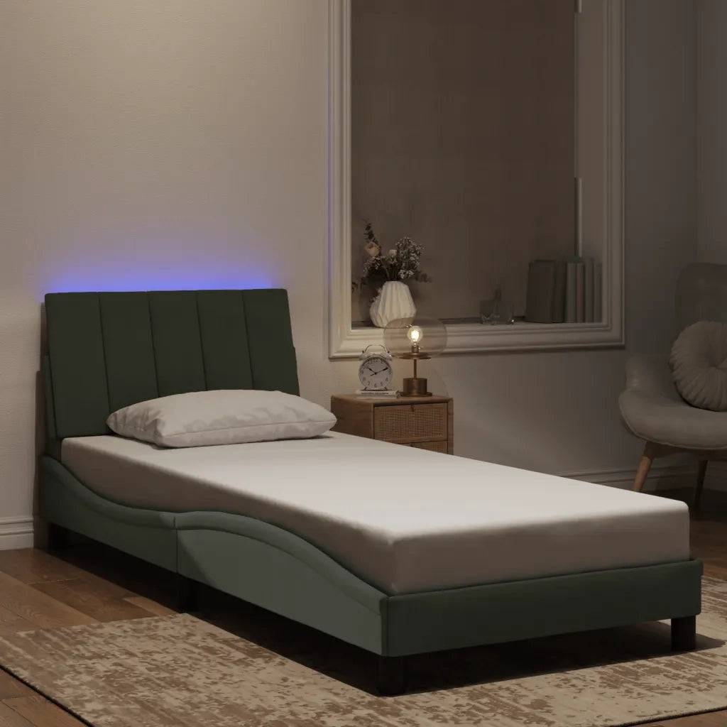 Giroletto con LED senza Materasso Hanko Grigio Chiaro 90x200 cm in Velluto