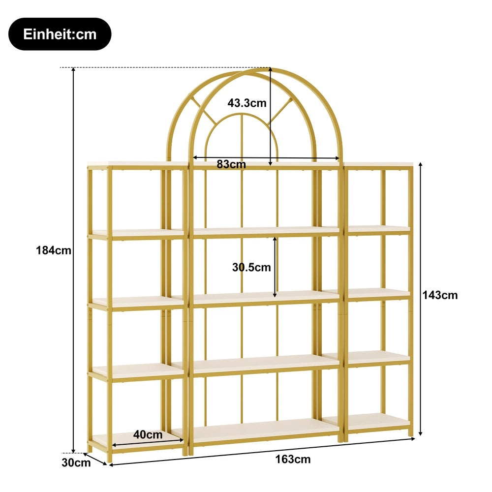 Set di scaffali modulare con arco - Zephmum- 163¡Á30¡Á184 cm - Telaio metallico dorato e piani MDF bianchi