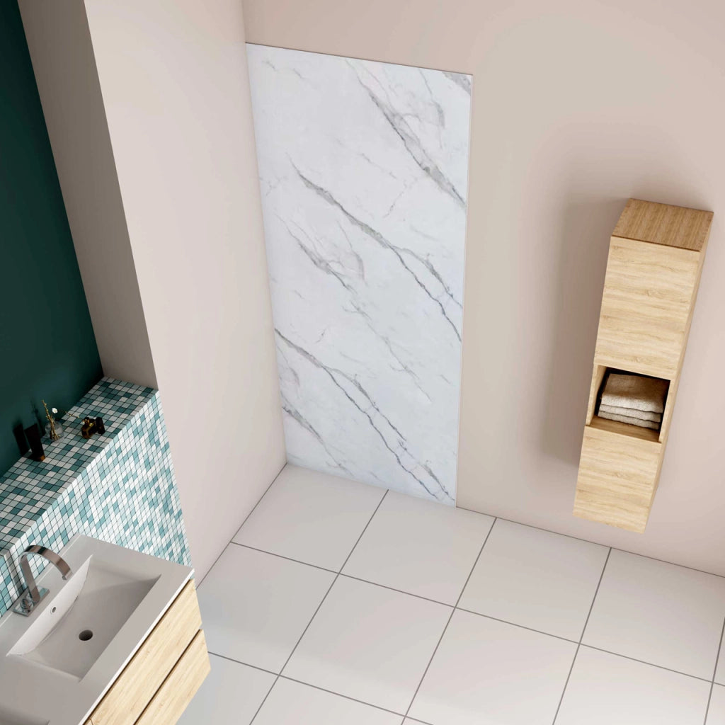 120x210 cm Pannello Doccia Realizzato in Alluminio Spessore 3mm con Profili Finitura Bianco Alba per Rivestimento Parete Bagno