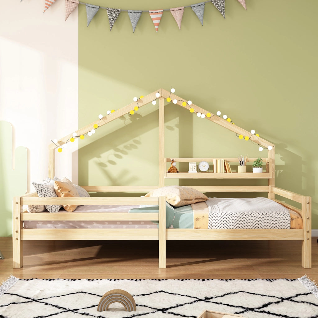 Letto Casetta Bambini con Ripiano 90x200 ¨C MINIMAL ¨C Legno Naturale