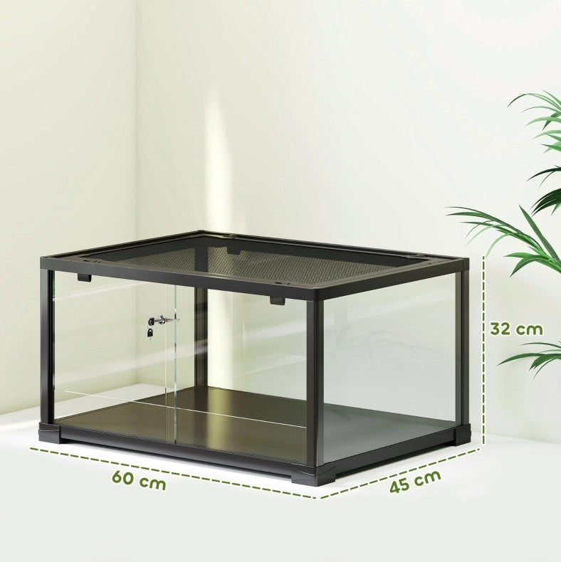 Terrario in vetro 86,3 L con porte scorrevoli, nero