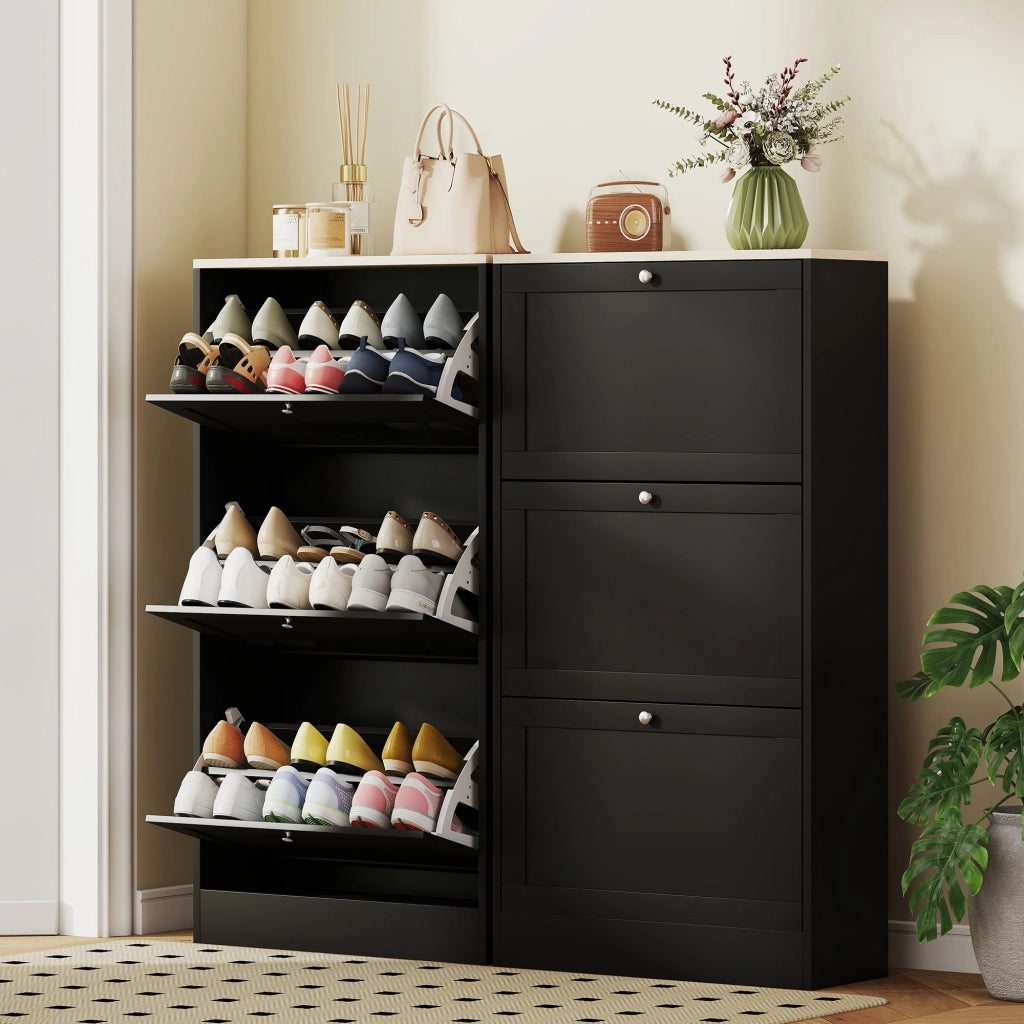Scarpiera 3 Ante con Ripiani ¨C Zephmum ¨C Nero 60x23.5x115 cm
