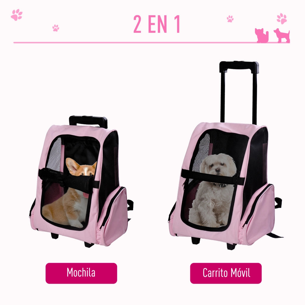 Zaino Trolley 2 in 1 per Animali Domestici ¨C Xylo ¨C Rosa, 42x25x55 cm, con Ruote e Manico Telescopico