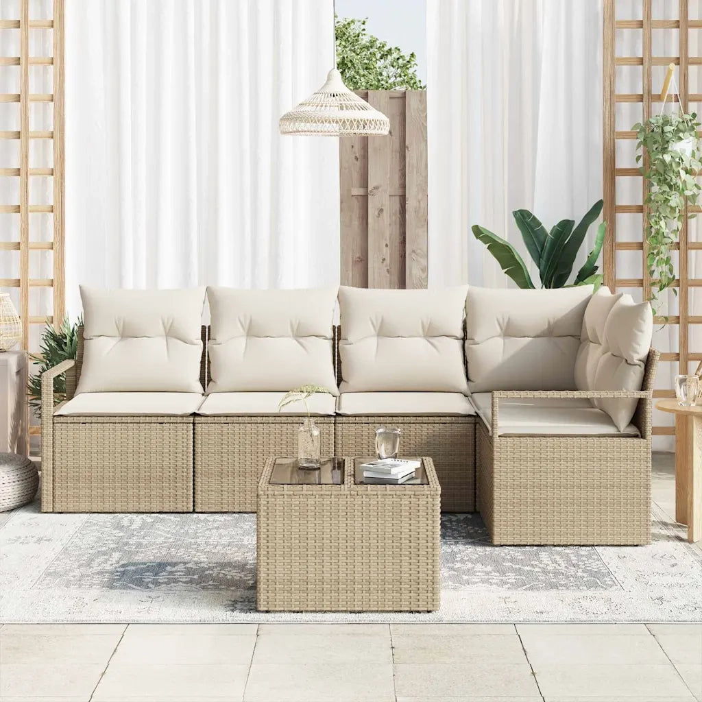 Set Divano da Giardino 6 pcs Beige e Crema polyrattan