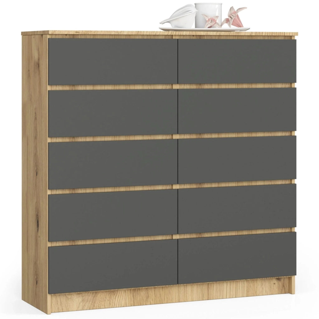 Cassettiera AKORD K120 Quercia Artisan 120 cm 10 cassetti inserto frontale Grigio Grafite 120x40x121 cm