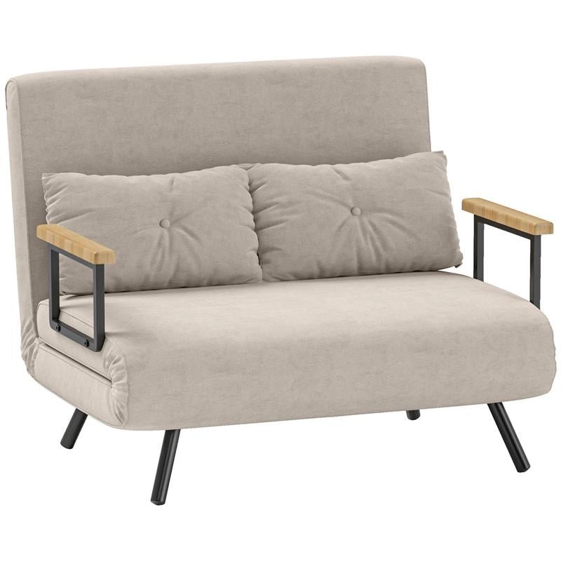 DIVANO LETTO 3 IN 1 IN TESSUTO EFFETTO VELLUTO CON SCHIENALE REGOLABILE E 2 CUSCINI 102X73X81 CM BIANCO CREMA