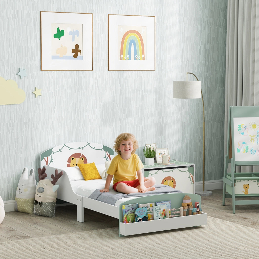 Letto singolo con contenitore ¨C Xylo ¨C 70x140 cm verde con barriera sicurezza