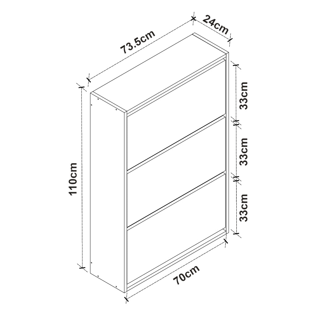 Scarpiera Salvaspazio Slim con 3 Contenitori Ribaltabili Portascarpe Stretto da Ingresso Capienza 18 Paia 110 x 73,5 x 24 cm - Antracite / Effetto Rovere [en.casa]