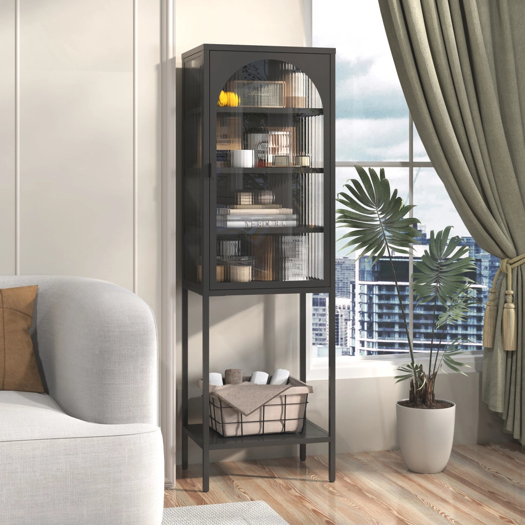 Libreria a cubi con ante in vetro ¨C Zephmum ¨C Grigio metallo 160x50x35 cm