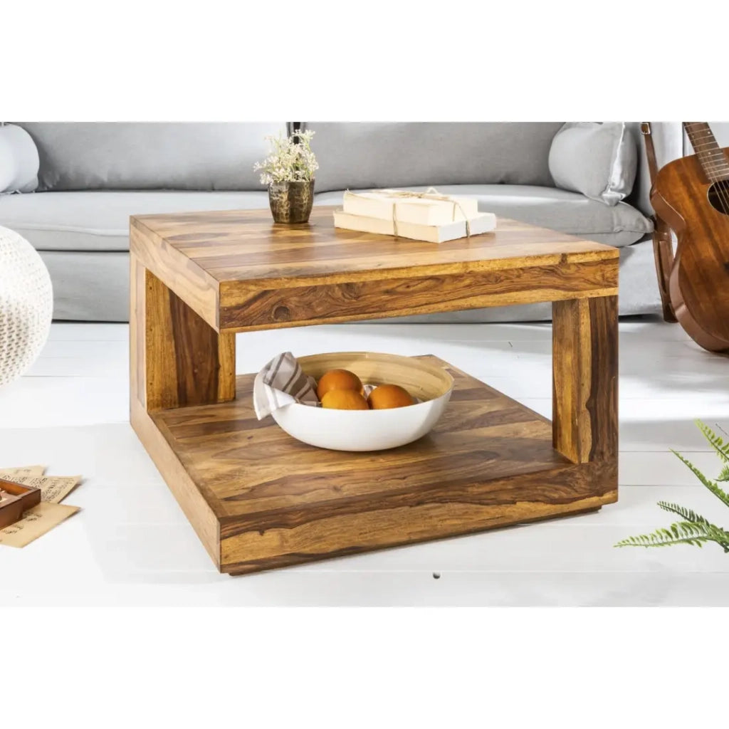 Tavolino GRADI 60 cm in legno massiccio di Sheesham - Tavolino quadrato con spazio di stoccaggio