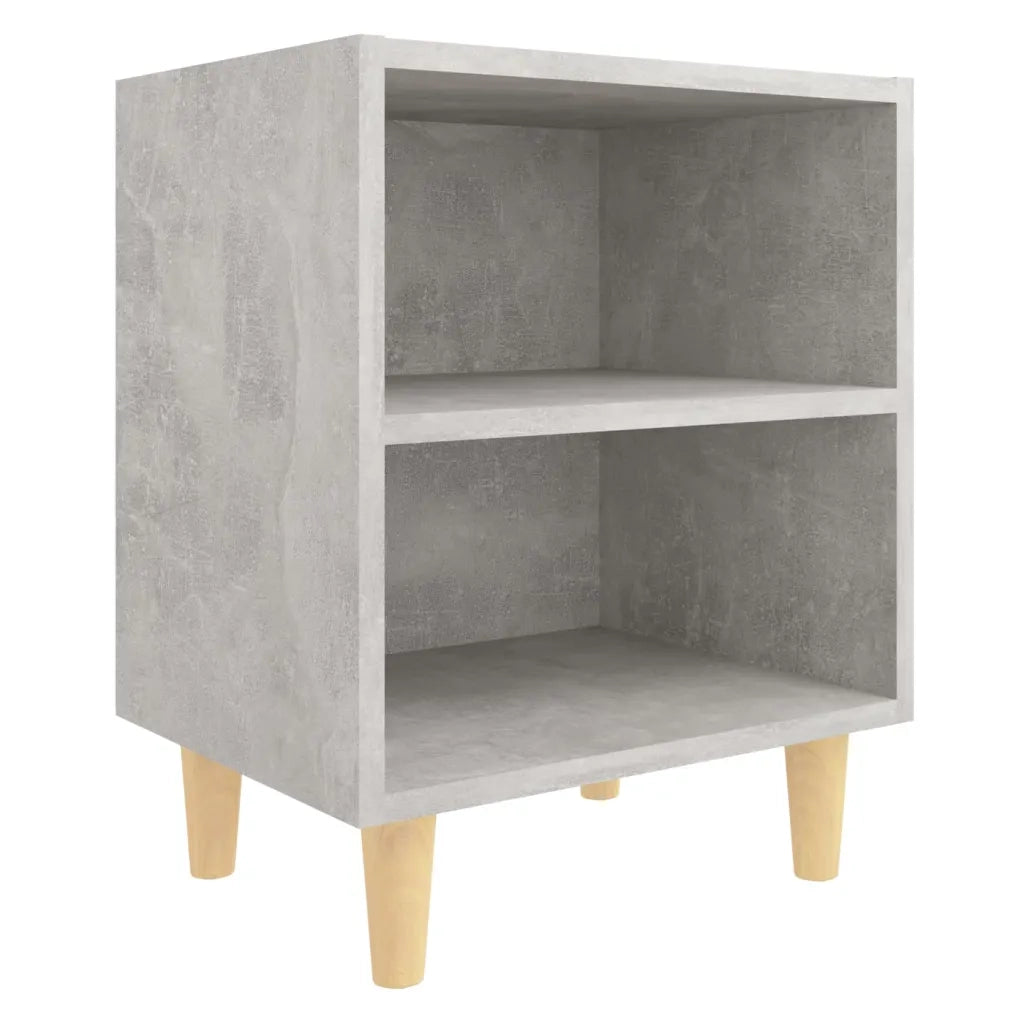 Comodino con Gambe in Legno-Tavolino da notte Massello Grigio Cemento 40x30x50 cm 114323