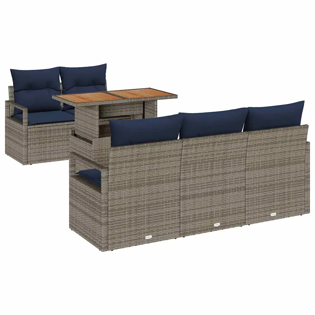 Set Divano da Giardino con cuscino 6 pcs grigio e blu navy 3349653
