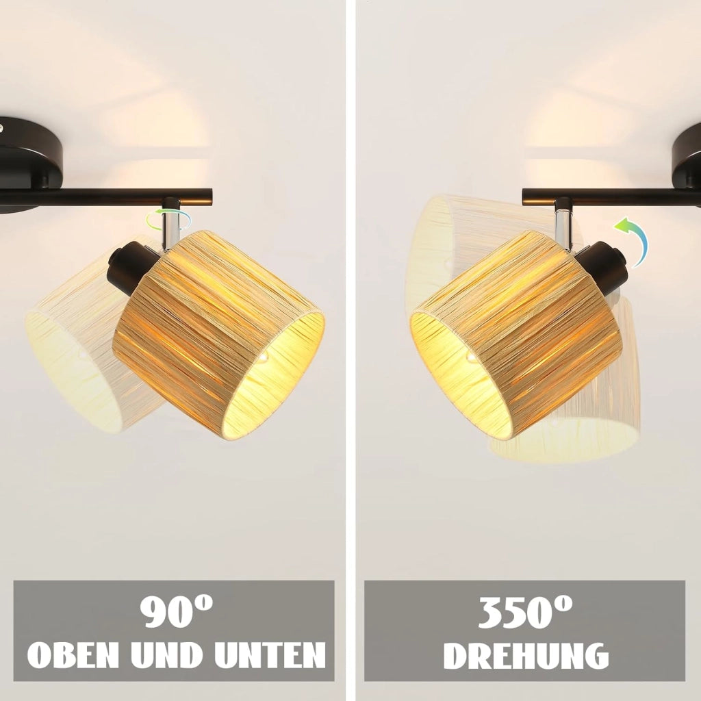 ZMH Faretto da soffitto 2 fiamme E14 Nero Naturale Lampada da soffitto Carta Soggiorno