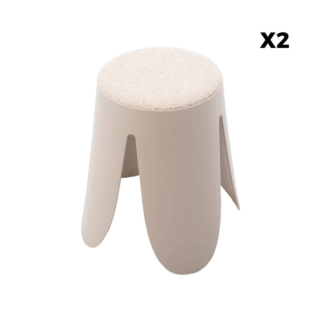Set 2 sgabelli impilabili in bouclé, beige