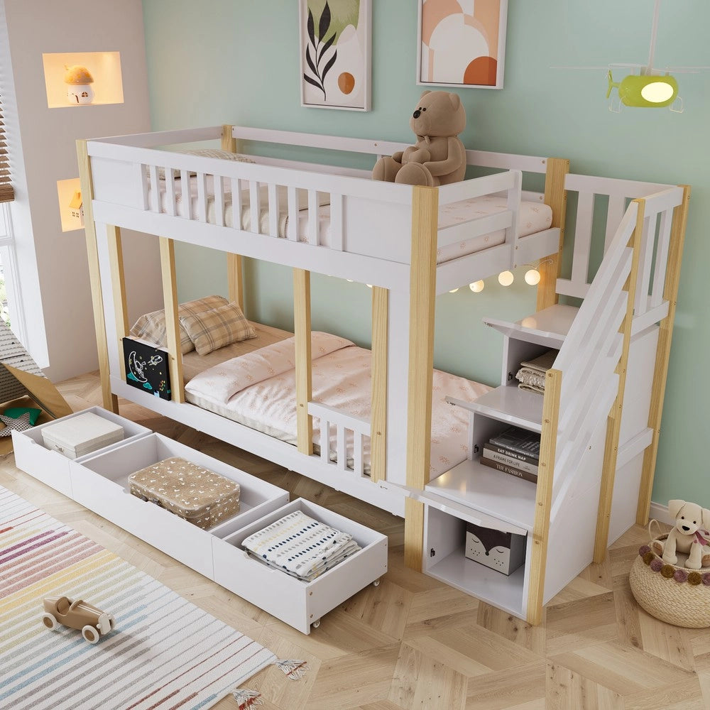 Letto a Castello con Contenitore ¨C MINIMAL ¨C Pino e Multistrato, Bianco, 90x200