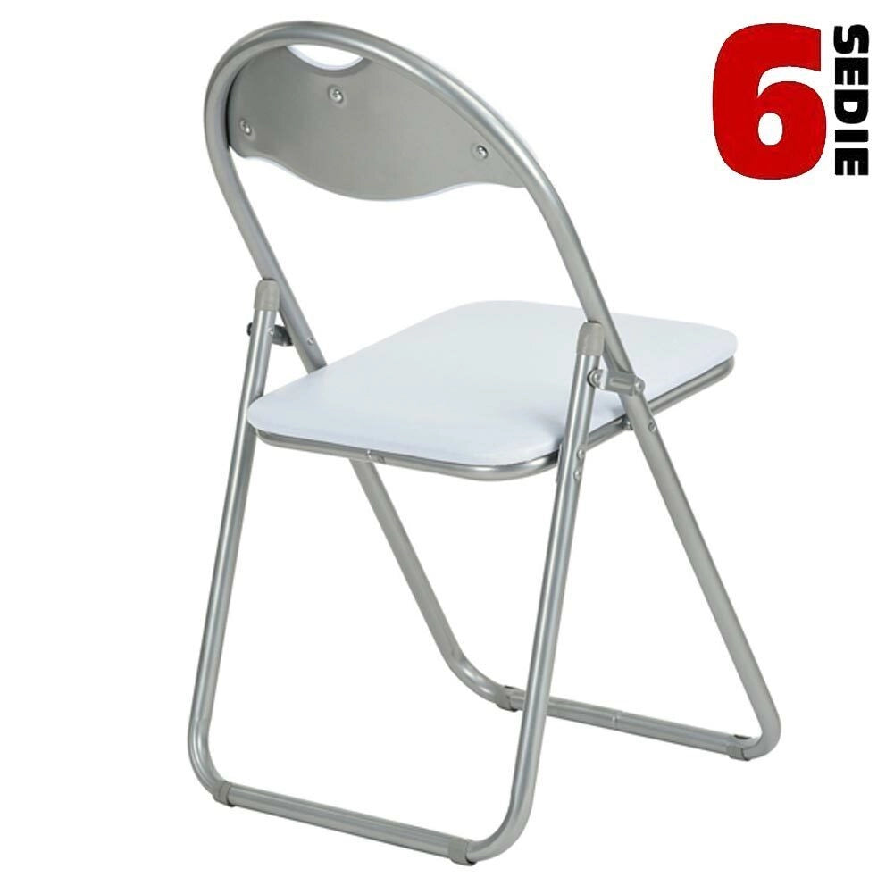 Set 6 Pezzi Sedie Imbottite Pieghevoli Colore Sedia Bianco Struttura Silver