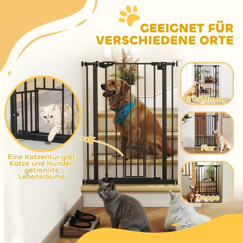 Cancello per cani, doppio meccanismo di chiusura, porta a chiusura automatica, altezza 104 cm, acciaio, nero